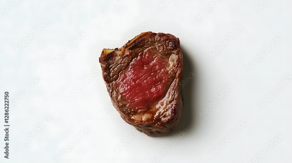 Obraz premium Closeup of a Juicy Red Meat Steak Placed on a Bright White Background An Uncooked Fresh Beef Cut That Can Be Used as a Healthy High Protein Meal Ingredient or Plated as a Gourmet Culinary Dish