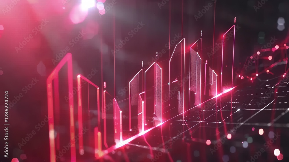 Dynamic 3D Bar Chart Rising Upwards with Glowing Lines Indicating Market Trends, Enveloped by Futuristic Digital Elements like Holograms and Data Points, Sleek and Professional Dynamic 3D Bar Chart Rising Upwards with Glowing Lines Indicating Market Trends, Enveloped by Futuristic Digital Elements like Holograms and Data Points, Sleek and Professional