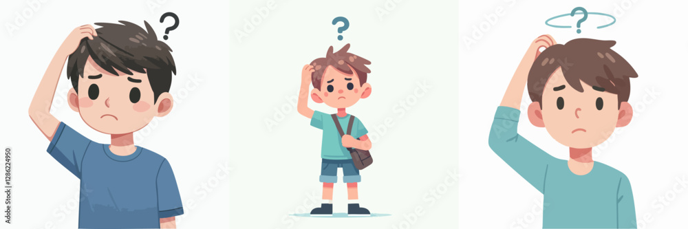 Vector of a confused child scratching his head Vector of a confused child scratching his head