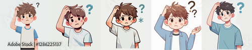 Vector of a confused child scratching his head