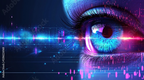 A womans eye set against a futuristic background creating a unique visual experience