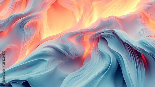 Abstract waves of soft blue and warm orange colors blend seamlessly, creating a dynamic visual flow