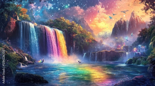 Wallpaper Mural Magical Rainbow Waterfall Landscape with Unicorns Torontodigital.ca