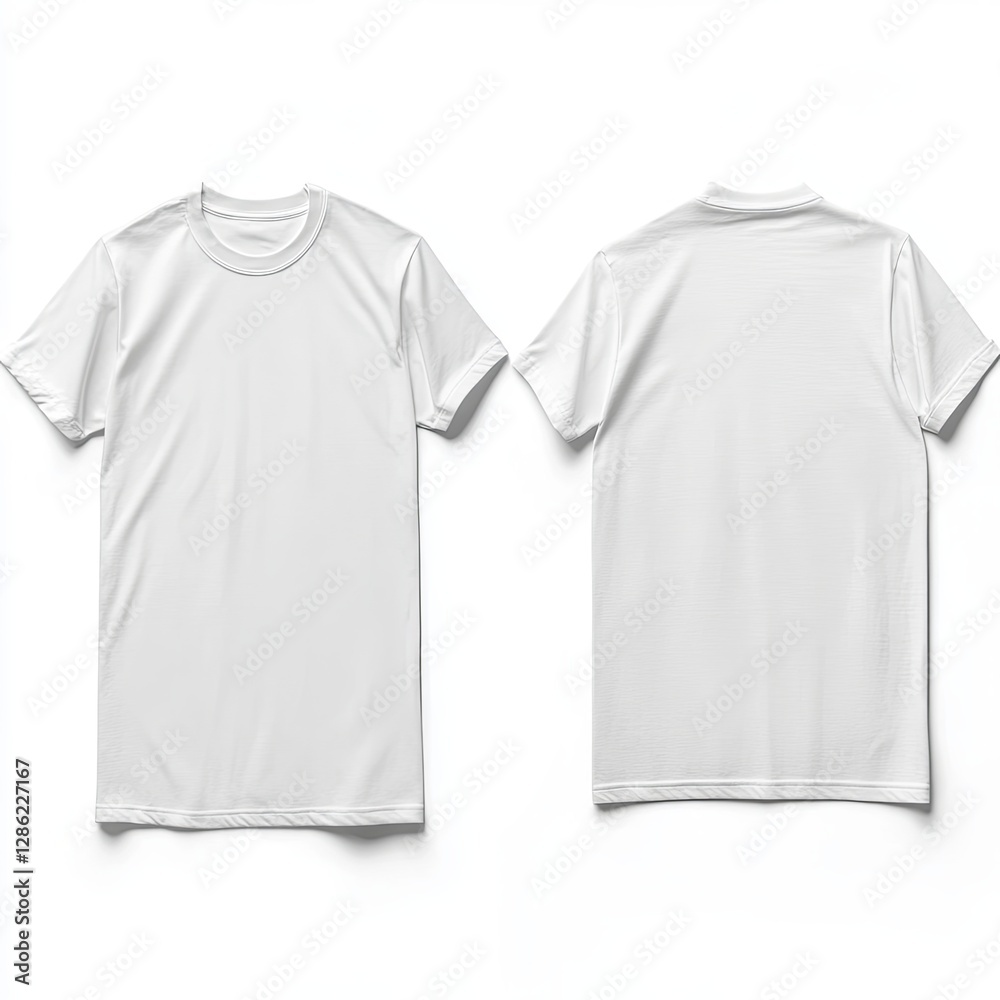 Front and back views of t-shirt on white background Front and back views of t-shirt on white background