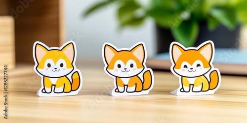 Wallpaper Mural Cute illustrated shiba inu dog stickers in a modern kawaii cartoon style placed on a wooden surface emphasizing adorable character design and playful pet themed aesthetic Torontodigital.ca