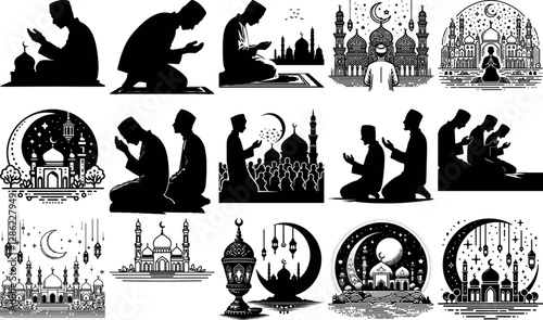 Bulk Liquid Muslim Man Praying Silhouettes Design