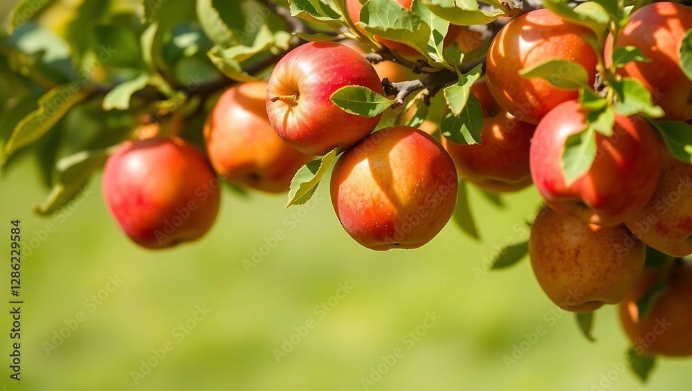 Close-Up of Ripe Apples Hanging from a Tree Branch Close-Up of Ripe Apples Hanging from a Tree Branch