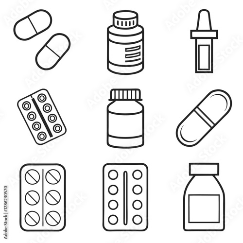 Pharmaceutical Dosage Forms Outline Icons Set