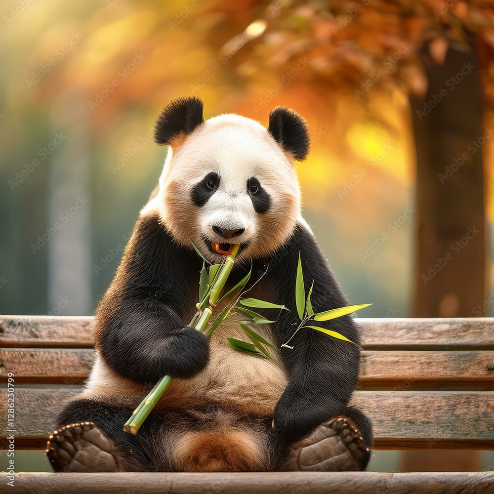 Fototapeta premium giant panda eating bamboo