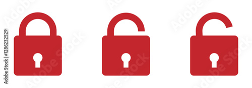 Lock icon collection. Locked and unlocked  line icon set. Flat security symbol. Vector illustration. eps 888.