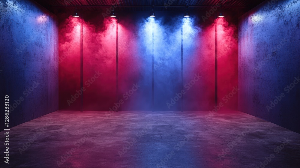 Obraz premium Room bathed in dramatic red and blue lighting creating an intense ambiance and mood