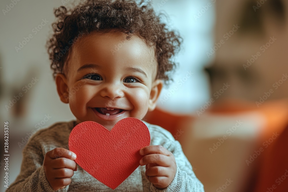 Happy face cute mixed-race toddler boy with paper heart in hands. Valentine's day greeting and funny gift. Lovely baby portrait. Love and joy for children. Red heart baby picture. Happy face cute mixed-race toddler boy with paper heart in hands. Valentine's day greeting and funny gift. Lovely baby portrait. Love and joy for children. Red heart baby picture.