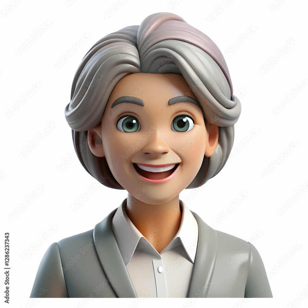 Happy and smiling mature 50 year old female psychologist poses for portrait looking at camera. Close up headshot of sophisticated businesswoman isolated on grey background advertising products and ser Happy and smiling mature 50 year old female psychologist poses for portrait looking at camera. Close up headshot of sophisticated businesswoman isolated on grey background advertising products and ser