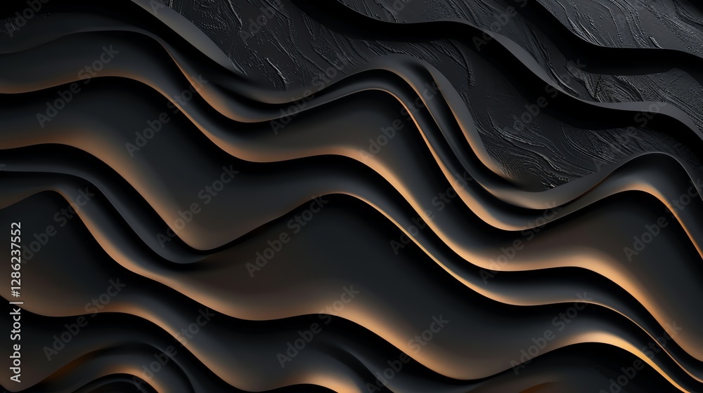 Fototapeta premium Abstract wavy pattern with black and gold tones.