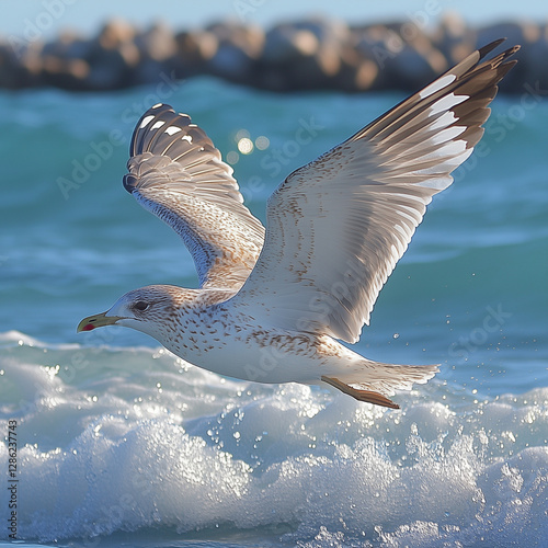 seagull swept across the sea