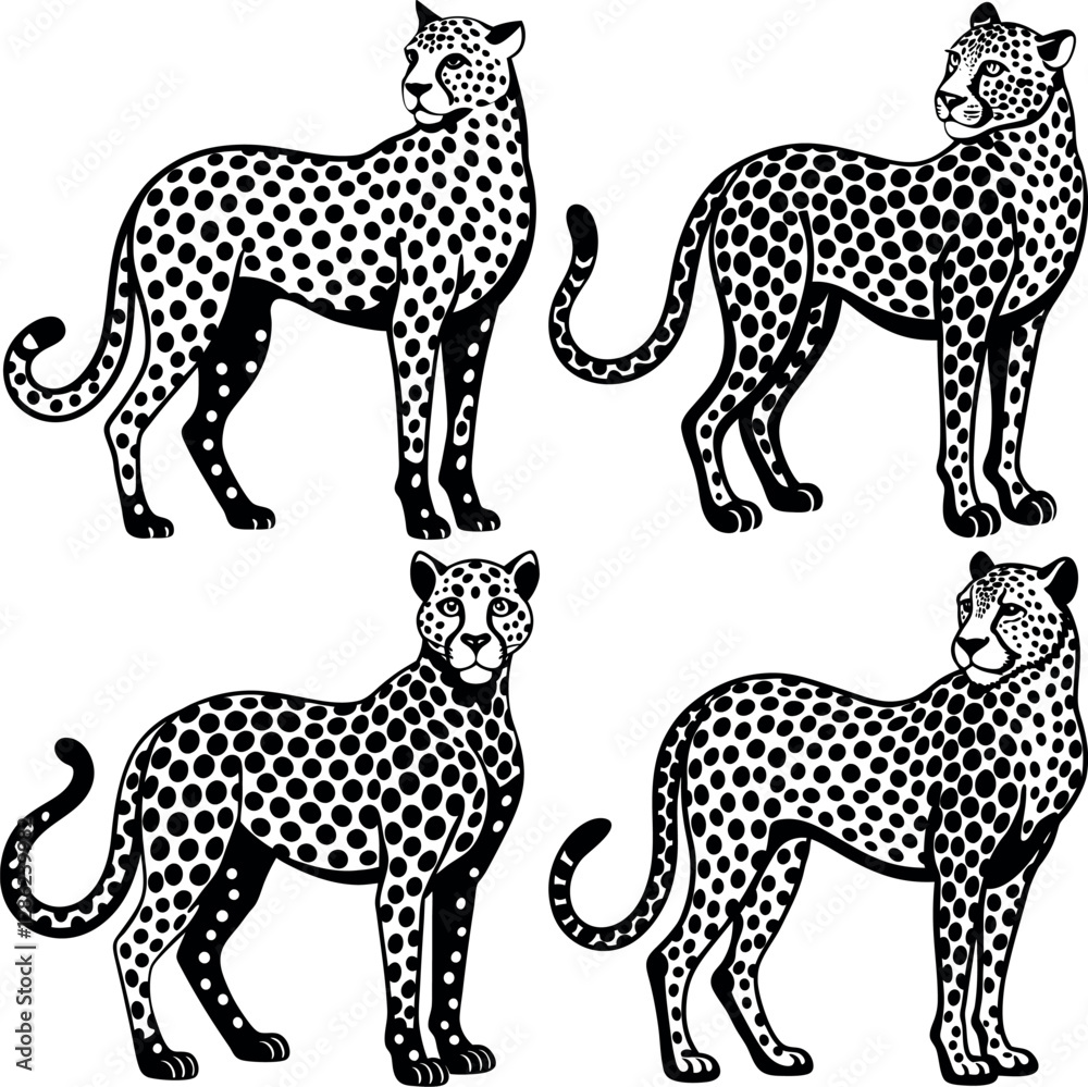 Minimalist Cheetah Silhouette Vector Icon Set Clean & Bold Design.