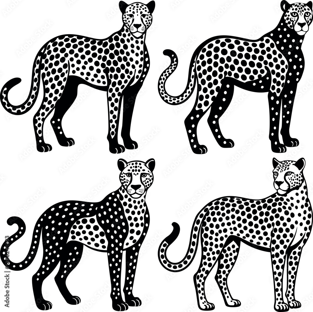 Minimalist Cheetah Silhouette Vector Icon Set Clean & Bold Design. Minimalist Cheetah Silhouette Vector Icon Set Clean & Bold Design.