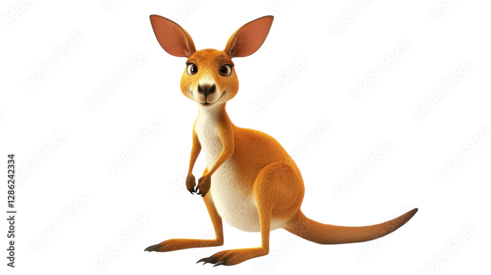 Cartoon kangaroo with a friendly expression standing upright in vibrant colors against a plain background