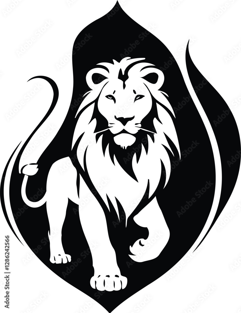 Obraz premium A black and white logo type lion silhouette design - lion icon design