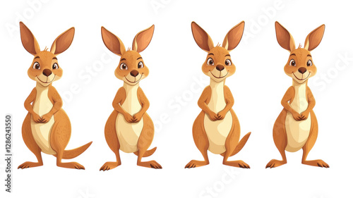 Playful cartoon kangaroos showcasing various cheerful expressions and poses in a fun, animated setting
