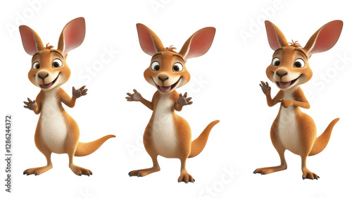 Kangaroo character showcasing playful poses and expressions in a vibrant animated style during a cheerful animated scene