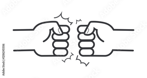 Isolated outline pictogram two fist hand fight, punch, boxing, violence