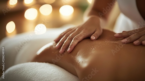 Rejuvenating Touch: A close-up shot of a skilled masseuse's hands applying rejuvenating massage techniques on a client's back, promoting relaxation and well-being.