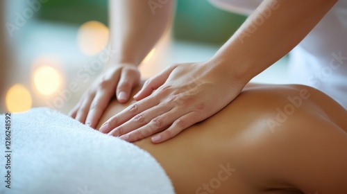 Wallpaper Mural Therapeutic Touch: A close-up shot of hands delivering a relaxing massage on a person's back, symbolizing relaxation, health, and wellness. Torontodigital.ca