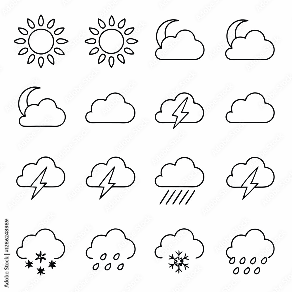 Weather Outline Icons Set Editable Stroke Vector Weather Outline Icons Set Editable Stroke Vector