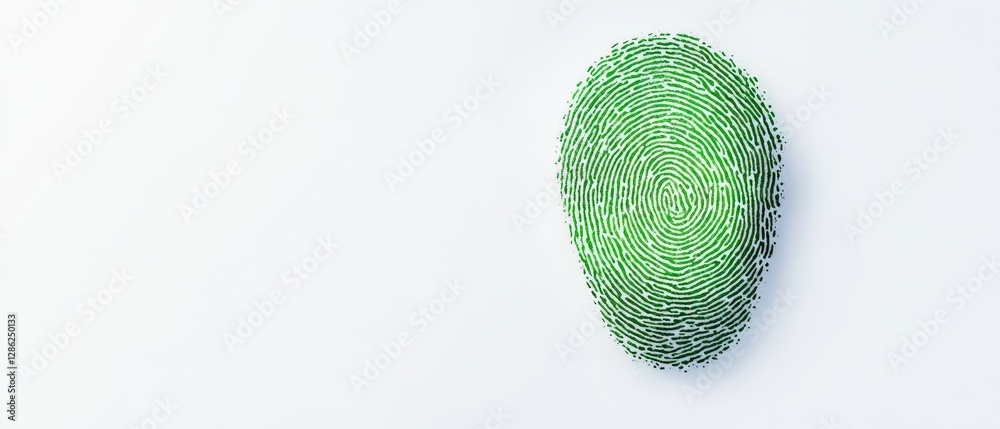 Green biometric fingerprint scanner glowing on minimal futuristic interface background symbolizing digital security personal identification and AI driven authentication technology