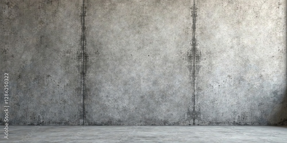 Fototapeta premium A minimalist interior scene featuring a large, textured concrete wall and a smooth concrete floor, ideal for design projects and presentations.