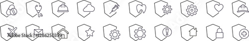 Insurance, Defence, Protection Picture Collection. Editable Stroke. Perfect for Graphics, Designs, Books, Adverts, Apps