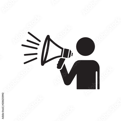 Talking with megaphone icon silhouette on white background.