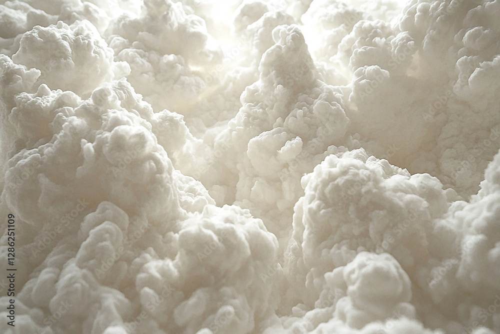 Soft, fluffy white clouds resembling cotton, creating a serene atmosphere in a bright background Soft, fluffy white clouds resembling cotton, creating a serene atmosphere in a bright background
