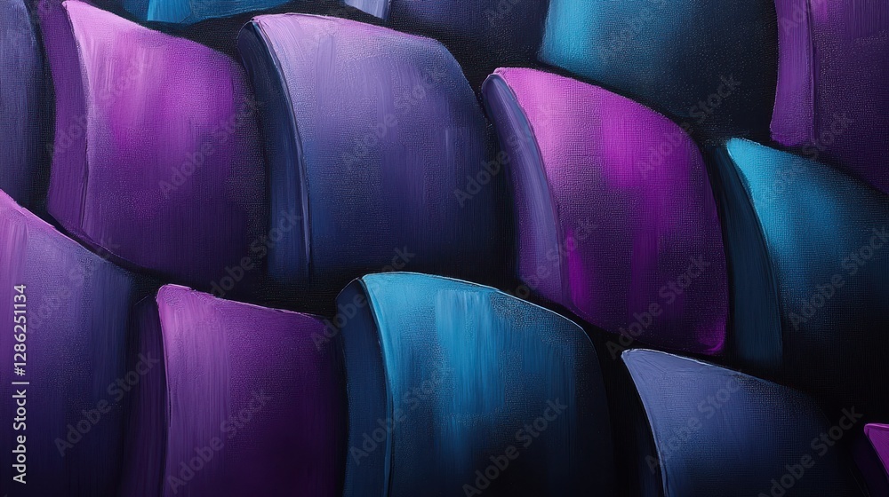 Obraz premium A vibrant abstract painting featuring intertwining purple and blue curved shapes, creating a dynamic and visually striking composition.