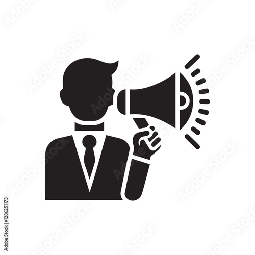 Talking with megaphone icon silhouette on white background.