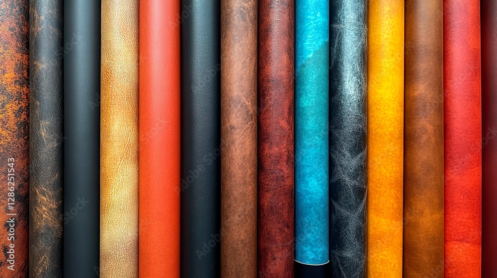 Variety of Leather Rolls in Different Colors and Textures Variety of Leather Rolls in Different Colors and Textures