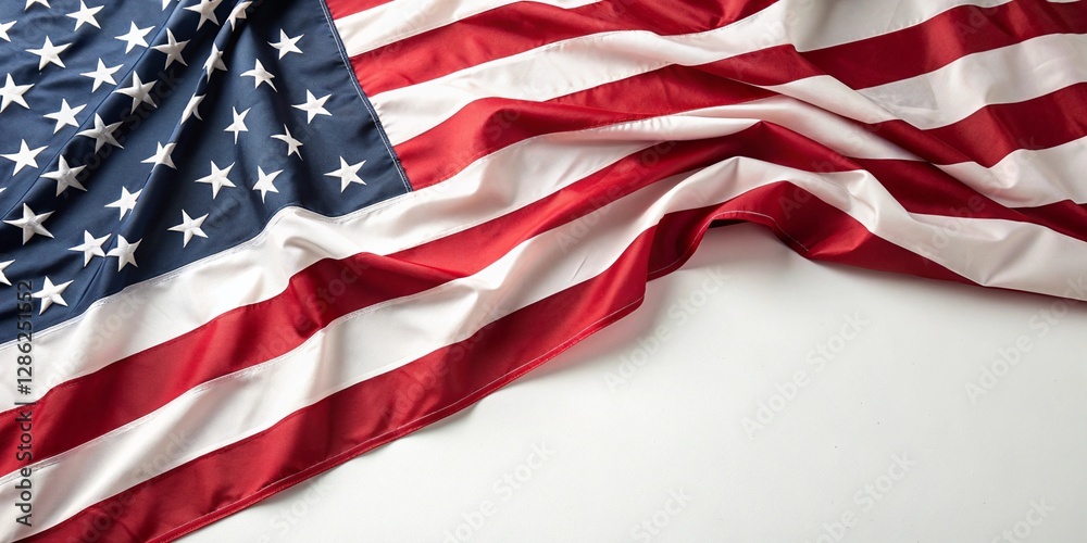 Obraz premium Silky American flag with natural folds and soft lighting on white 