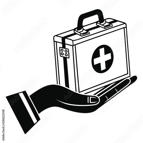 Vintage First-Aid Kit Held in a Giving Hand, Ai Generated