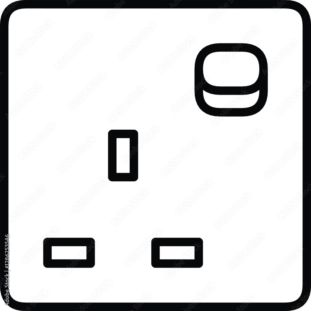 UK Three-Pin Power Outlet Symbol in Minimalist Black and White Design UK Three-Pin Power Outlet Symbol in Minimalist Black and White Design