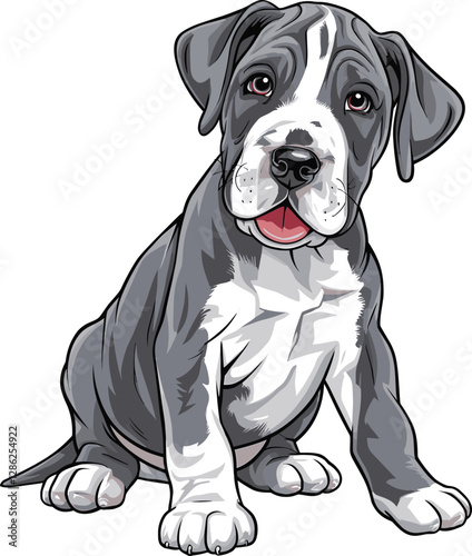 Adorable Great Dane Puppy Sitting - Cute Dog Vector Illustration