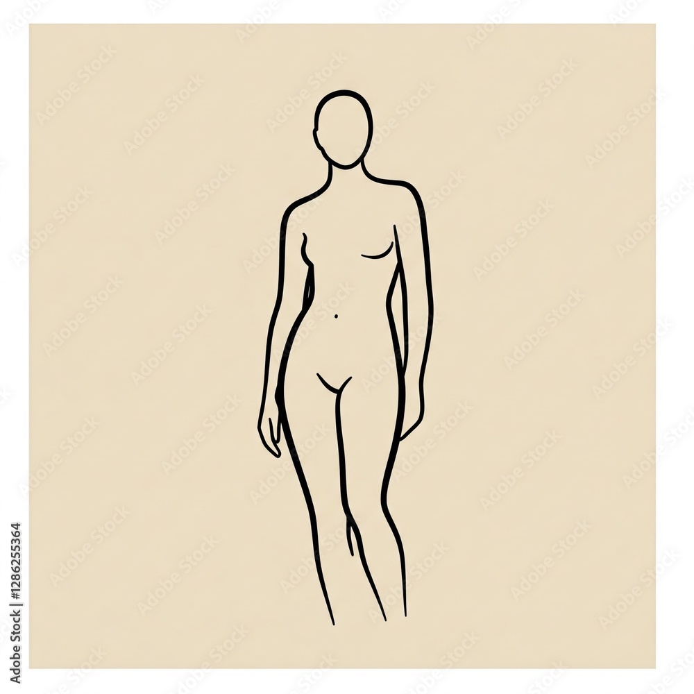 Fototapeta premium A nude humanoid figure is standing, outlined in black lines.