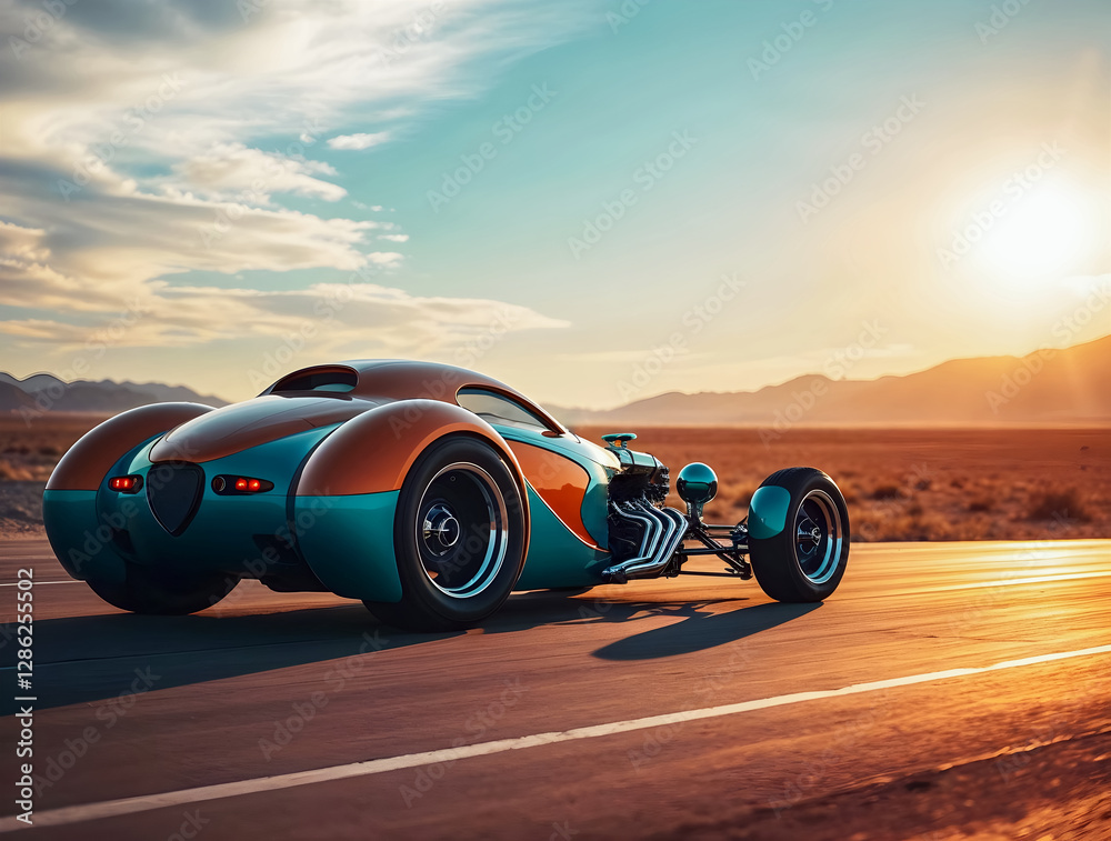 Beautiful vintage hot rod parked on the road, automotive background, tuning template, auto transport