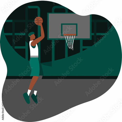 Basketball player shooting a ball towards the hoop