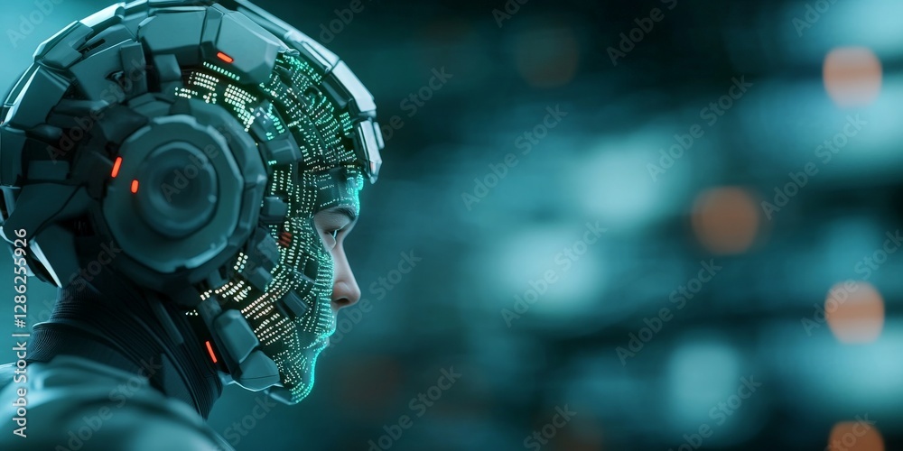 Cybernetic humanoid with advanced AI technology and futuristic neural implants representing artificial intelligence machine learning and robotics in cutting edge digital evolution Cybernetic humanoid with advanced AI technology and futuristic neural implants representing artificial intelligence machine learning and robotics in cutting edge digital evolution