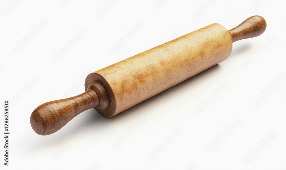 Wooden rolling pin isolated on white for baking pastries Wooden rolling pin isolated on white for baking pastries