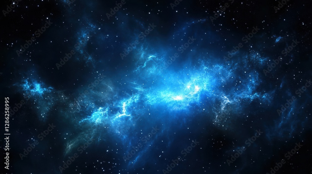 Naklejka premium Majestic Blue Cosmic Cloud Spreading Across Starry Night Sky