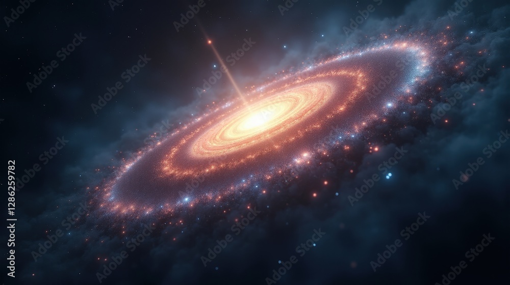 Obraz premium A mysterious dark matter halo surrounding an ancient galaxy, its gravitational influence bending the fabric of reality, invisible yet shaping the entire universe.