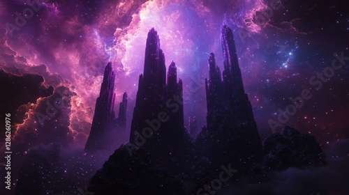 A deep-space cathedral of glowing nebula columns, rising like towers of cosmic energy photo