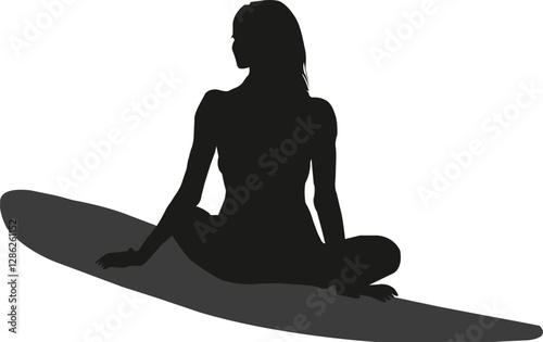 Stylish Surfboard Drawing and Striking Surfboard Silhouette of a Woman Surfer - Tropical Coastal Artwork for Beach-Inspired Decor and Wave Riding Enthusiasts Vector EPS